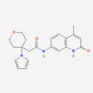 molecular formula C21H23N3O3 B13360856 N-(2-hydroxy-4-methylquinolin-7-yl)-2-[4-(1H-pyrrol-1-yl)tetrahydro-2H-pyran-4-yl]acetamide 