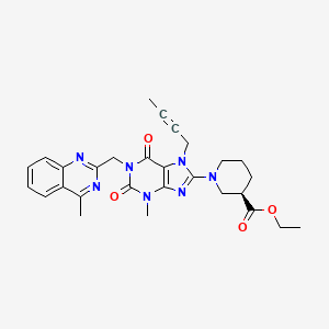 molecular formula C28H31N7O4 B13360886 Ethyl (R)-1-(7-(but-2-yn-1-yl)-3-methyl-1-((4-methylquinazolin-2-yl)methyl)-2,6-dioxo-2,3,6,7-tetrahydro-1H-purin-8-yl)piperidine-3-carboxylate 