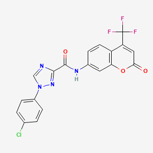 molecular formula C19H10ClF3N4O3 B13361022 1-(4-chlorophenyl)-N-[2-oxo-4-(trifluoromethyl)-2H-chromen-7-yl]-1H-1,2,4-triazole-3-carboxamide 