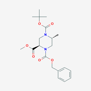 molecular formula C20H28N2O6 B13361133 1-Benzyl 4-(tert-butyl) 2-methyl (2R,5R)-5-methylpiperazine-1,2,4-tricarboxylate 