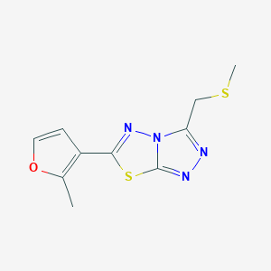 molecular formula C10H10N4OS2 B13361238 6-(2-Methyl-3-furyl)-3-[(methylsulfanyl)methyl][1,2,4]triazolo[3,4-b][1,3,4]thiadiazole 