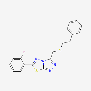 molecular formula C18H15FN4S2 B13361409 6-(2-Fluorophenyl)-3-{[(2-phenylethyl)sulfanyl]methyl}[1,2,4]triazolo[3,4-b][1,3,4]thiadiazole 