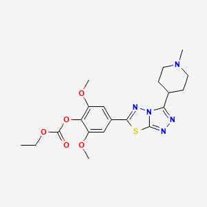 molecular formula C20H25N5O5S B13361423 2,6-Dimethoxy-4-[3-(1-methyl-4-piperidinyl)[1,2,4]triazolo[3,4-b][1,3,4]thiadiazol-6-yl]phenyl ethyl carbonate 