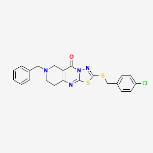 molecular formula C22H19ClN4OS2 B13361429 7-benzyl-2-[(4-chlorobenzyl)sulfanyl]-6,7,8,9-tetrahydro-5H-pyrido[4,3-d][1,3,4]thiadiazolo[3,2-a]pyrimidin-5-one 