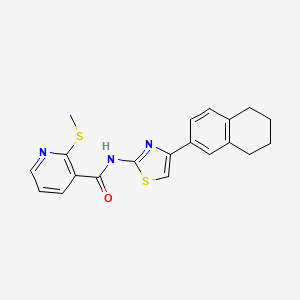 molecular formula C20H19N3OS2 B13361687 2-(Methylthio)-N-(4-(5,6,7,8-tetrahydronaphthalen-2-yl)thiazol-2-yl)nicotinamide 