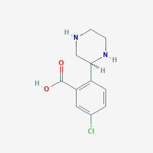 molecular formula C11H13ClN2O2 B13361716 (S)-5-Chloro-2-(piperazin-2-yl)benzoic acid 