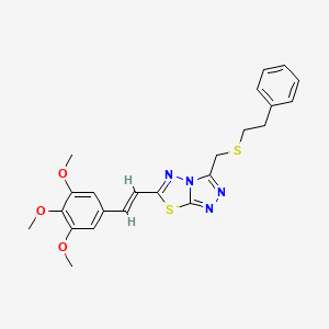 molecular formula C23H24N4O3S2 B13361774 3-{[(2-Phenylethyl)sulfanyl]methyl}-6-[2-(3,4,5-trimethoxyphenyl)vinyl][1,2,4]triazolo[3,4-b][1,3,4]thiadiazole 