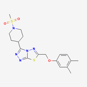 molecular formula C18H23N5O3S2 B13361805 6-[(3,4-Dimethylphenoxy)methyl]-3-[1-(methylsulfonyl)-4-piperidinyl][1,2,4]triazolo[3,4-b][1,3,4]thiadiazole 