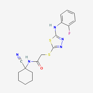 molecular formula C17H18FN5OS2 B13361861 N-(1-Cyanocyclohexyl)-2-((5-((2-fluorophenyl)amino)-1,3,4-thiadiazol-2-yl)thio)acetamide 