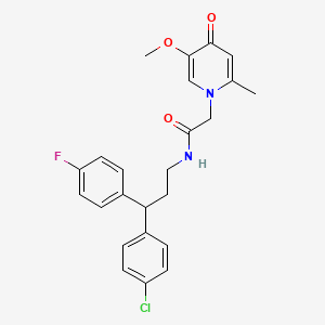 N-(3-(4-chlorophenyl)-3-(4-fluorophenyl)propyl)-2-(5-methoxy-2-methyl-4-oxopyridin-1(4H)-yl)acetamide