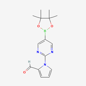 molecular formula C15H18BN3O3 B13361995 1-[5-(4,4,5,5-Tetramethyl-[1,3,2]dioxaborolan-2-YL)-pyrimidin-2-YL]-1H-pyrrole-2-carbaldehyde 