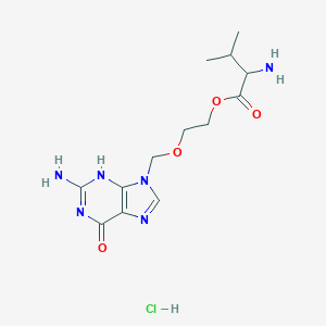 molecular formula C13H21ClN6O4 B133620 DL-Valine, 2-[(2-amino-1,6-dihydro-6-oxo-9H-purin-9-yl)methoxy]ethyl ester, monohydrochloride CAS No. 142963-71-1