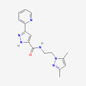 molecular formula C16H18N6O B13362018 N-[2-(3,5-dimethyl-1H-pyrazol-1-yl)ethyl]-5-(pyridin-2-yl)-1H-pyrazole-3-carboxamide 