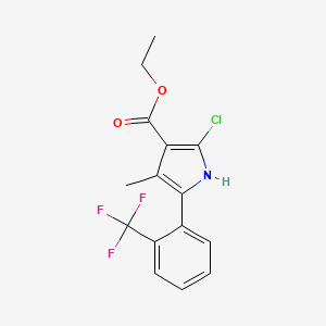 molecular formula C15H13ClF3NO2 B13362042 Ethyl 2-chloro-4-methyl-5-(2-(trifluoromethyl)phenyl)-1H-pyrrole-3-carboxylate 