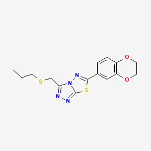 molecular formula C15H16N4O2S2 B13362142 6-(2,3-Dihydro-1,4-benzodioxin-6-yl)-3-[(propylsulfanyl)methyl][1,2,4]triazolo[3,4-b][1,3,4]thiadiazole 