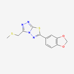 molecular formula C12H10N4O2S2 B13362306 6-(1,3-Benzodioxol-5-yl)-3-[(methylsulfanyl)methyl][1,2,4]triazolo[3,4-b][1,3,4]thiadiazole 