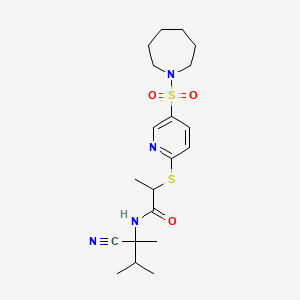 molecular formula C20H30N4O3S2 B13362346 2-((5-(Azepan-1-ylsulfonyl)pyridin-2-yl)thio)-N-(2-cyano-3-methylbutan-2-yl)propanamide 