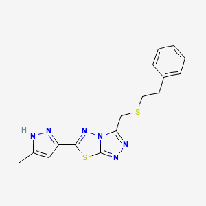 molecular formula C16H16N6S2 B13362455 6-(5-methyl-1H-pyrazol-3-yl)-3-{[(2-phenylethyl)sulfanyl]methyl}[1,2,4]triazolo[3,4-b][1,3,4]thiadiazole 