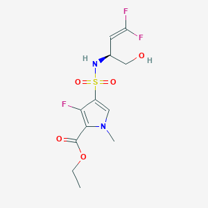 molecular formula C12H15F3N2O5S B13362548 Ethyl (S)-4-(N-(4,4-difluoro-1-hydroxybut-3-en-2-yl)sulfamoyl)-3-fluoro-1-methyl-1H-pyrrole-2-carboxylate 