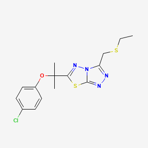 molecular formula C15H17ClN4OS2 B13363172 6-[1-(4-Chlorophenoxy)-1-methylethyl]-3-[(ethylsulfanyl)methyl][1,2,4]triazolo[3,4-b][1,3,4]thiadiazole 