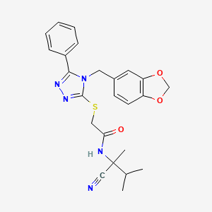 2-((4-(Benzo[d][1,3]dioxol-5-ylmethyl)-5-phenyl-4H-1,2,4-triazol-3-yl)thio)-N-(2-cyano-3-methylbutan-2-yl)acetamide