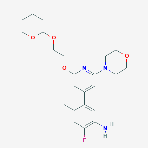 molecular formula C23H30FN3O4 B13363205 2-Fluoro-4-methyl-5-(2-morpholino-6-(2-((tetrahydro-2H-pyran-2-yl)oxy)ethoxy)pyridin-4-yl)aniline 