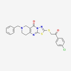 molecular formula C23H19ClN4O2S2 B13363277 7-benzyl-2-{[2-(4-chlorophenyl)-2-oxoethyl]sulfanyl}-6,7,8,9-tetrahydro-5H-pyrido[4,3-d][1,3,4]thiadiazolo[3,2-a]pyrimidin-5-one 