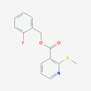 molecular formula C14H12FNO2S B13363341 (2-Fluorophenyl)methyl 2-methylsulfanylpyridine-3-carboxylate 