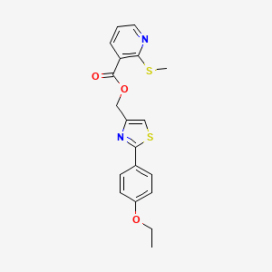 molecular formula C19H18N2O3S2 B13363349 (2-(4-Ethoxyphenyl)thiazol-4-yl)methyl 2-(methylthio)nicotinate 