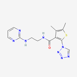 molecular formula C14H16N8OS B13363417 4,5-dimethyl-N-[2-(2-pyrimidinylamino)ethyl]-2-(1H-tetraazol-1-yl)-3-thiophenecarboxamide 