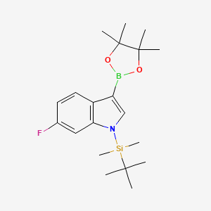 molecular formula C20H31BFNO2Si B13363429 1-(tert-Butyldimethylsilyl)-6-fluoro-3-(4,4,5,5-tetramethyl-1,3,2-dioxaborolan-2-yl)-1H-indole 