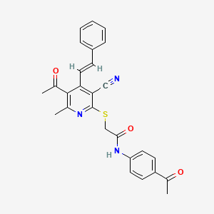 2-({5-acetyl-3-cyano-6-methyl-4-[(E)-2-phenylethenyl]-2-pyridinyl}sulfanyl)-N-(4-acetylphenyl)acetamide