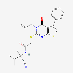 molecular formula C23H24N4O2S2 B13363450 2-((3-Allyl-4-oxo-5-phenyl-3,4-dihydrothieno[2,3-d]pyrimidin-2-yl)thio)-N-(2-cyano-3-methylbutan-2-yl)acetamide 