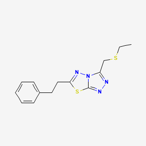 molecular formula C14H16N4S2 B13363456 3-[(Ethylsulfanyl)methyl]-6-(2-phenylethyl)[1,2,4]triazolo[3,4-b][1,3,4]thiadiazole 