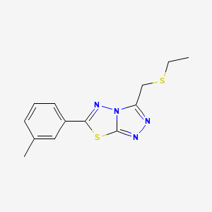 molecular formula C13H14N4S2 B13363632 3-[(Ethylsulfanyl)methyl]-6-(3-methylphenyl)[1,2,4]triazolo[3,4-b][1,3,4]thiadiazole 