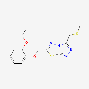 molecular formula C14H16N4O2S2 B13364064 6-[(2-Ethoxyphenoxy)methyl]-3-[(methylsulfanyl)methyl][1,2,4]triazolo[3,4-b][1,3,4]thiadiazole 