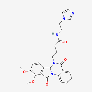 molecular formula C26H27N5O5 B13364132 4-(9,10-dimethoxy-5,11-dioxo-6a,11-dihydroisoindolo[2,1-a]quinazolin-6(5H)-yl)-N-[2-(1H-imidazol-1-yl)ethyl]butanamide 