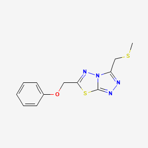 molecular formula C12H12N4OS2 B13364206 3-[(Methylsulfanyl)methyl]-6-(phenoxymethyl)[1,2,4]triazolo[3,4-b][1,3,4]thiadiazole 