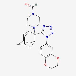 molecular formula C24H30N6O3 B13364221 4-{2-[1-(2,3-dihydro-1,4-benzodioxin-6-yl)-1H-tetraazol-5-yl]-2-adamantyl}-1-piperazinecarbaldehyde 