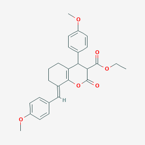 molecular formula C27H28O6 B13364234 Ethyl 8-(4-methoxybenzylidene)-4-(4-methoxyphenyl)-2-oxo-3,4,5,6,7,8-hexahydro-2H-chromene-3-carboxylate 