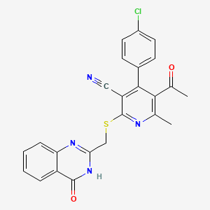 5-Acetyl-4-(4-chlorophenyl)-6-methyl-2-{[(4-oxo-3,4-dihydro-2-quinazolinyl)methyl]sulfanyl}nicotinonitrile