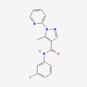 molecular formula C16H13FN4O B13364335 N-(3-fluorophenyl)-5-methyl-1-(2-pyridinyl)-1H-pyrazole-4-carboxamide 