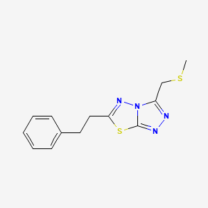 molecular formula C13H14N4S2 B13364338 3-[(Methylsulfanyl)methyl]-6-(2-phenylethyl)[1,2,4]triazolo[3,4-b][1,3,4]thiadiazole 