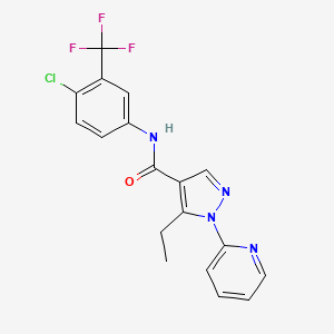 molecular formula C18H14ClF3N4O B13364350 N-[4-chloro-3-(trifluoromethyl)phenyl]-5-ethyl-1-(2-pyridinyl)-1H-pyrazole-4-carboxamide 