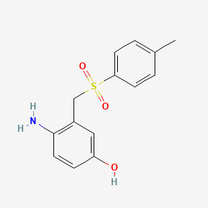 molecular formula C14H15NO3S B13364418 4-Amino-3-{[(4-methylphenyl)sulfonyl]methyl}phenol 