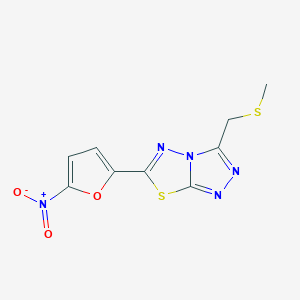 molecular formula C9H7N5O3S2 B13364566 3-[(Methylsulfanyl)methyl]-6-(5-nitro-2-furyl)[1,2,4]triazolo[3,4-b][1,3,4]thiadiazole 