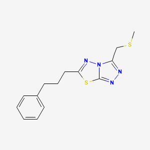 molecular formula C14H16N4S2 B13364710 3-[(Methylsulfanyl)methyl]-6-(3-phenylpropyl)[1,2,4]triazolo[3,4-b][1,3,4]thiadiazole 