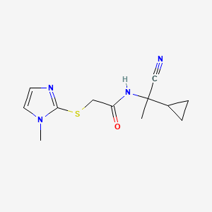 molecular formula C12H16N4OS B13364742 N-(1-Cyano-1-cyclopropylethyl)-2-((1-methyl-1H-imidazol-2-yl)thio)acetamide 