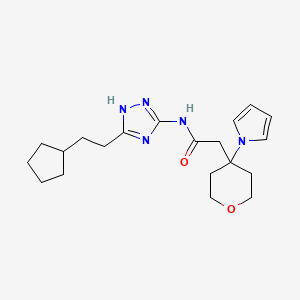 molecular formula C20H29N5O2 B13364852 N-[3-(2-cyclopentylethyl)-1H-1,2,4-triazol-5-yl]-2-[4-(1H-pyrrol-1-yl)tetrahydro-2H-pyran-4-yl]acetamide 