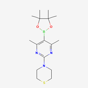 4-(4,6-Dimethyl-5-(4,4,5,5-tetramethyl-1,3,2-dioxaborolan-2-yl)pyrimidin-2-yl)thiomorpholine